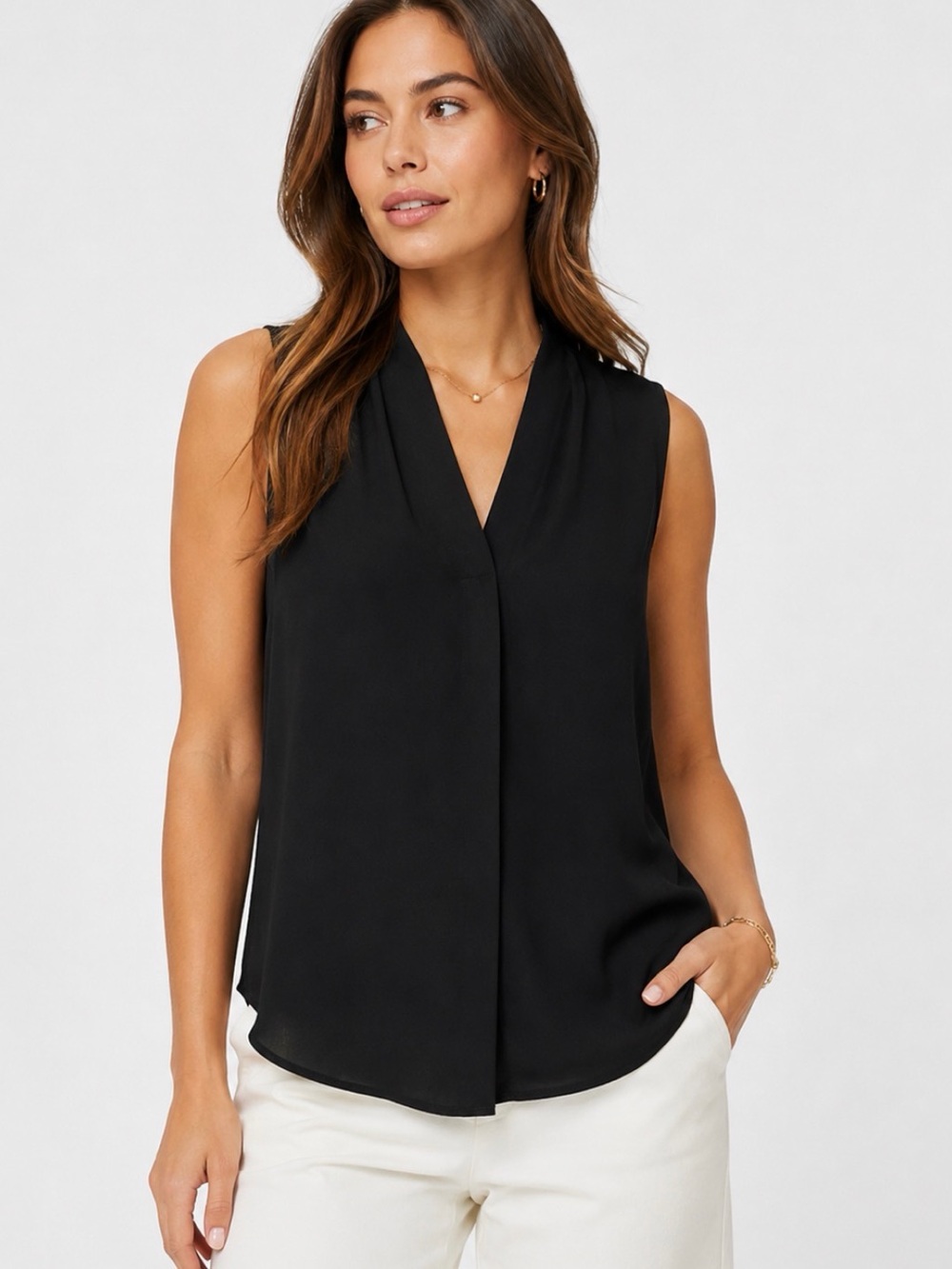 Nordstrom Black V-Neck Sleeveless Blouse